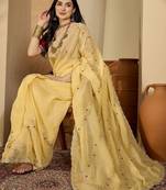 Yellow embroidered chiffon saree