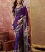 Purple embellished embroidered saree with blouse piece