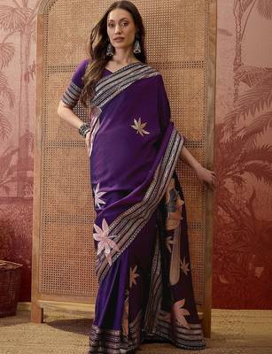 Purple embellished embroidered saree with blouse piece 2