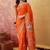 Orange floral embroidered saree with blouse piece