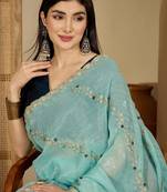 Blue embroidered chiffon saree