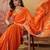 Orange floral embroidered saree with blouse piece