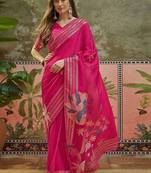 Magenta floral embroidered saree with blouse piece