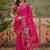 Magenta floral embroidered saree with blouse piece