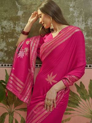 Magenta floral embroidered saree with blouse piece 5