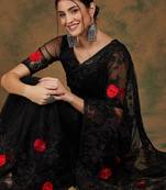 Black black floral embroidered saree