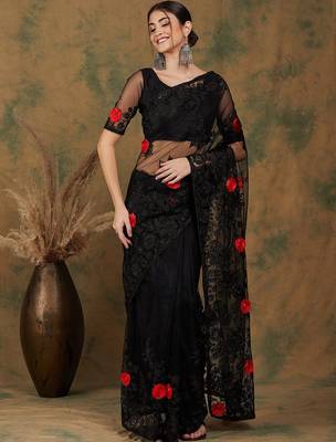 Black black floral embroidered saree 2