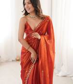 Orange embellished embroidered tissue designer saree