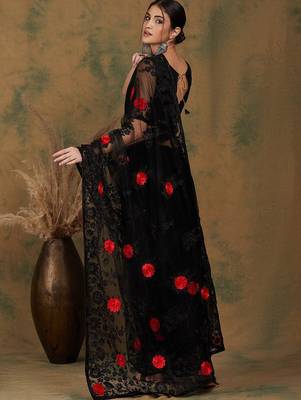 Black black floral embroidered saree 4