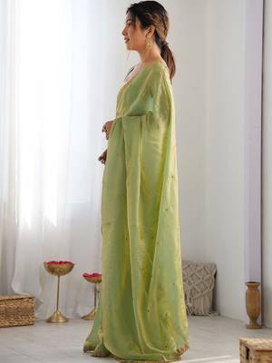 Lime embellished embroidered tissue designer saree 3