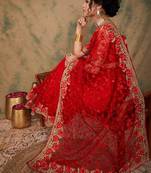 Red floral embroidered net sarees