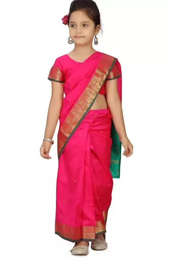 Pink girls woven design zari banarasi saree