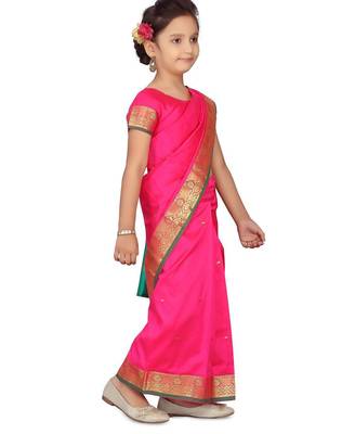 Pink girls woven design zari banarasi saree 2