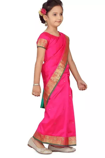 Pink girls woven design zari banarasi saree