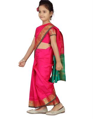 Pink girls woven design zari banarasi saree 3