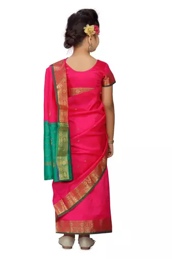Pink girls woven design zari banarasi saree