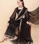 Black black & white embellished sequinned  georgette palazoo saree