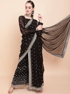 Black black & white embellished sequinned  georgette palazoo saree 2