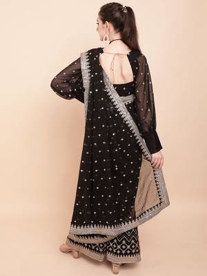 Black black & white embellished sequinned  georgette palazoo saree 4