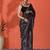 Black mirror work floral printed digital printed satin saree with blouse piece