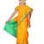 Yellow girls block print woven-design saree with blouse piece