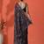 Black mirror work floral printed digital printed satin saree with blouse piece