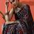 Black mirror work floral printed digital printed satin saree with blouse piece