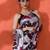 White mirror work floral printed digital printed satin saree with blouse piece