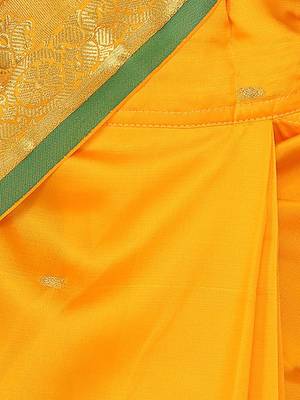 Yellow girls block print woven-design saree with blouse piece 5