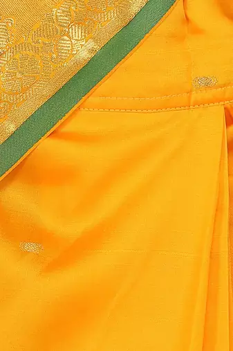 Yellow girls block print woven-design saree with blouse piece