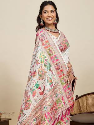 White woven design pashmina sarees 1