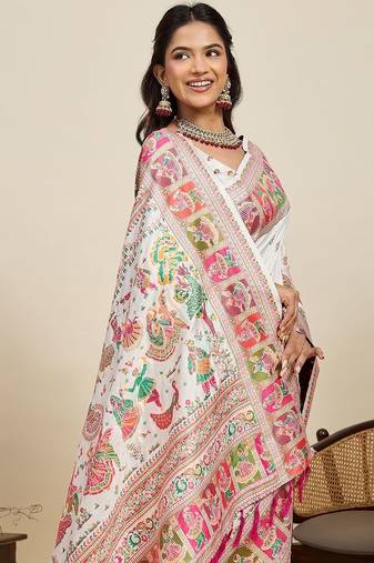 White woven design pashmina sarees