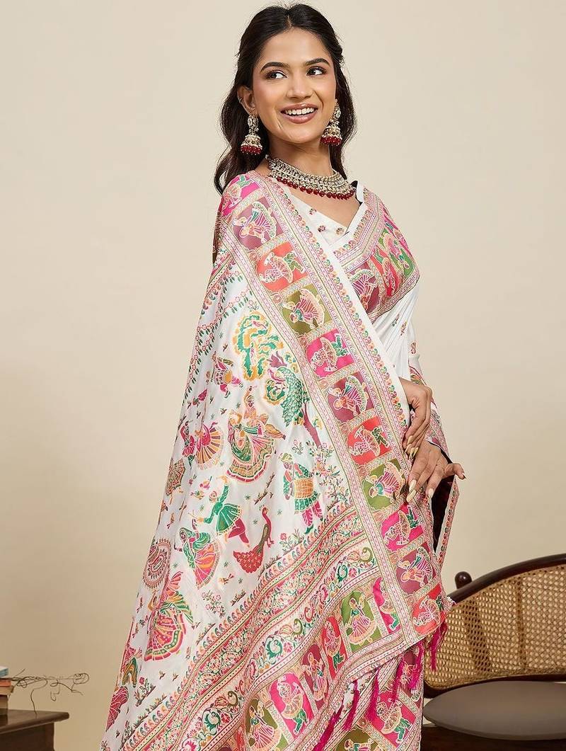 White woven design pashmina sarees