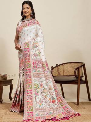 White woven design pashmina sarees 2
