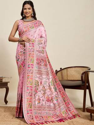 Pink woven design pashmina sarees 1