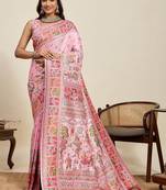 Pink woven design pashmina sarees