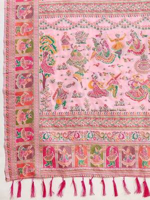 Pink woven design pashmina sarees 4