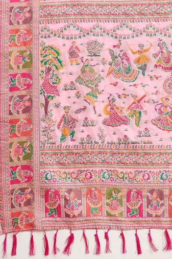 Pink woven design pashmina sarees