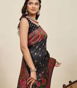 Black woven design pashmina sarees