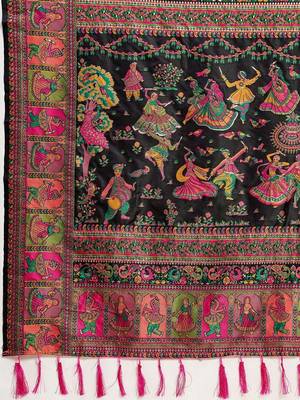 Black woven design pashmina sarees 4