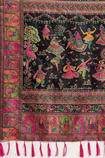 Black woven design pashmina sarees
