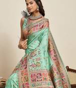 Sea green woven design pashmina sarees