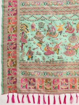 Sea green woven design pashmina sarees 4