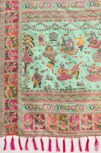Sea green woven design pashmina sarees