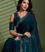 Green beads stones silk satin party sarees