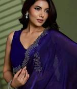Purple floral beads and stones tissue designer saree