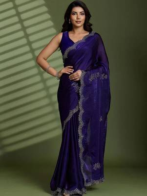 Purple floral beads and stones tissue designer saree 2