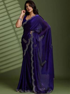 Purple floral beads and stones tissue designer saree 3