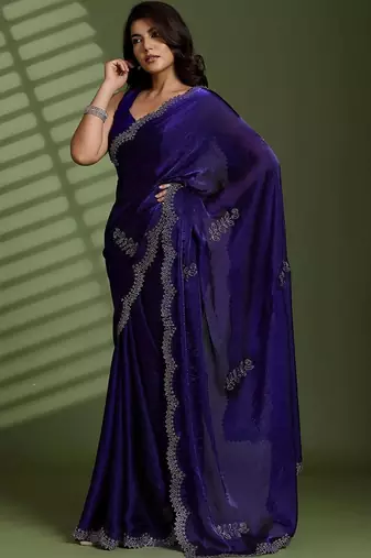 Purple floral beads and stones tissue designer saree