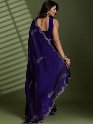 Purple floral beads and stones tissue designer saree 4